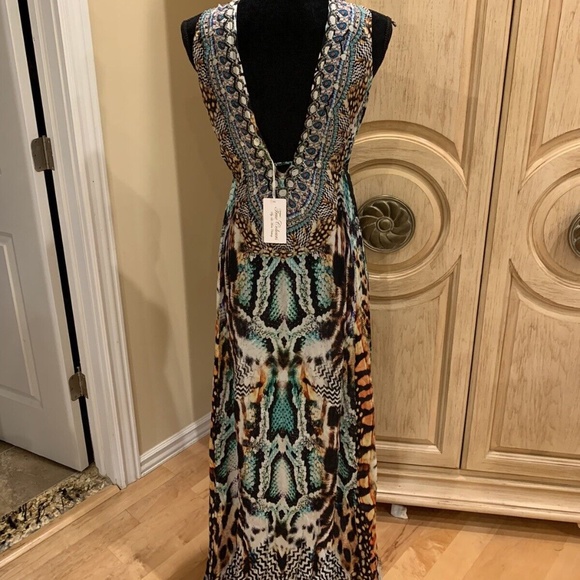 True Colors La Mode Luxury Hand Embellished Crystal Jungle Fever Silk DressL/XL - Picture 3 of 4